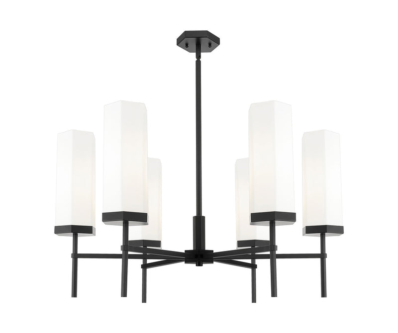 Innovations 463-6CR-BK-G463-12WH Six Light Chandelier, Matte Black