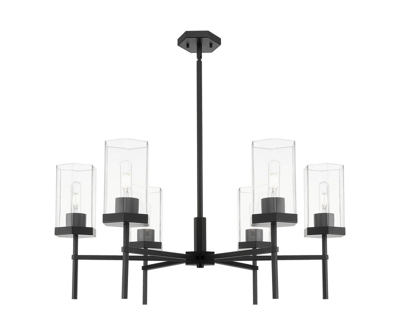 Innovations 463-6CR-BK-G463-8CL Six Light Chandelier, Matte Black