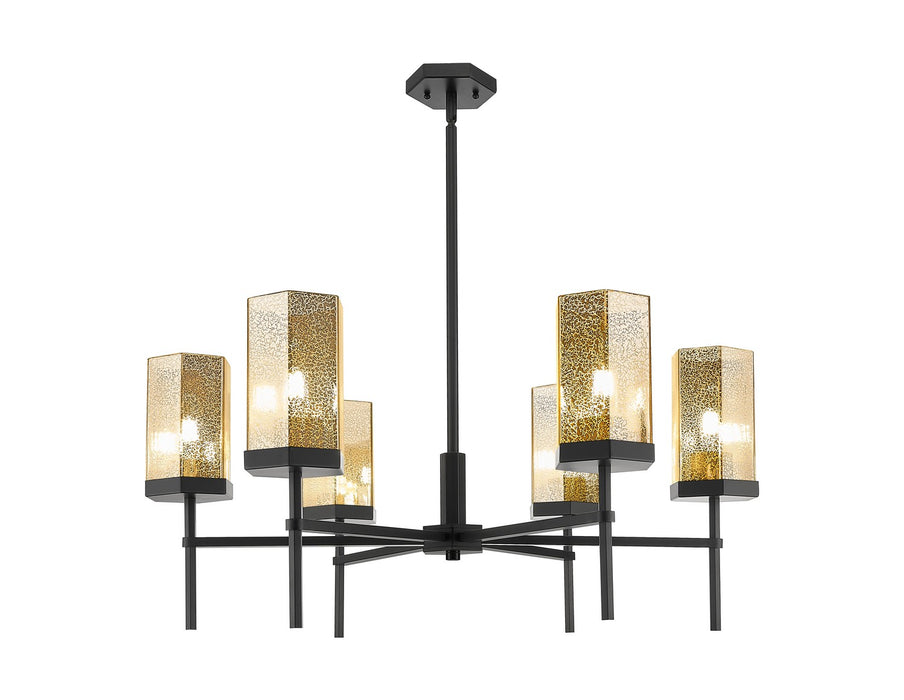 Innovations 463-6CR-BK-G463-8ME Six Light Chandelier, Matte Black