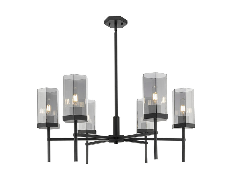 Innovations 463-6CR-BK-G463-8SM Six Light Chandelier, Matte Black