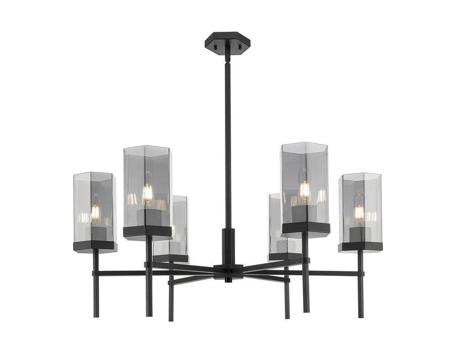 Innovations 463-6CR-BK-G463-8SM Six Light Chandelier, Matte Black