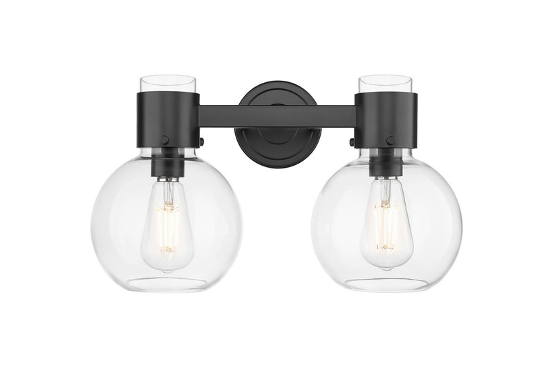Innovations 464-2W-BK-G464B-7CL Two Light Bath Vanity, Matte Black