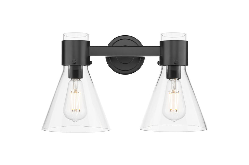 Innovations 464-2W-BK-G464C-7CL Two Light Bath Vanity, Matte Black