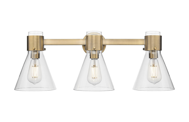 Innovations 464-3W-BB-G464C-7CL Three Light Bath Vanity, Brushed Brass