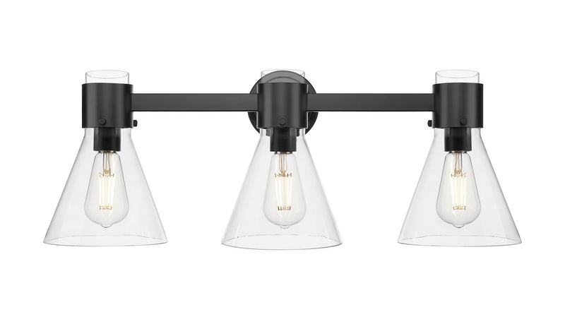 Innovations 464-3W-BK-G464C-7CL Three Light Bath Vanity, Matte Black