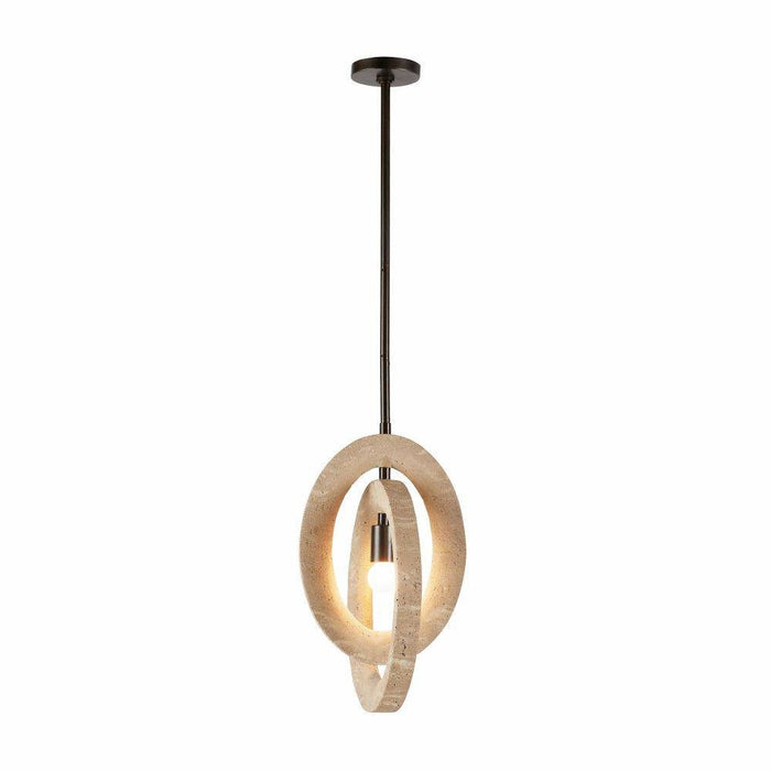 Arteriors DPC15 One Light Pendant, Faux Travertine/English Bronze