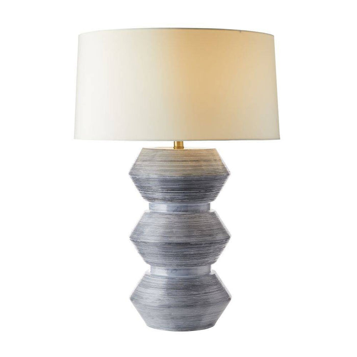 Arteriors PTE10-SH047 One Light Table Lamp, Haze Blue Reactive Glaze/Antique Brass/Ivory