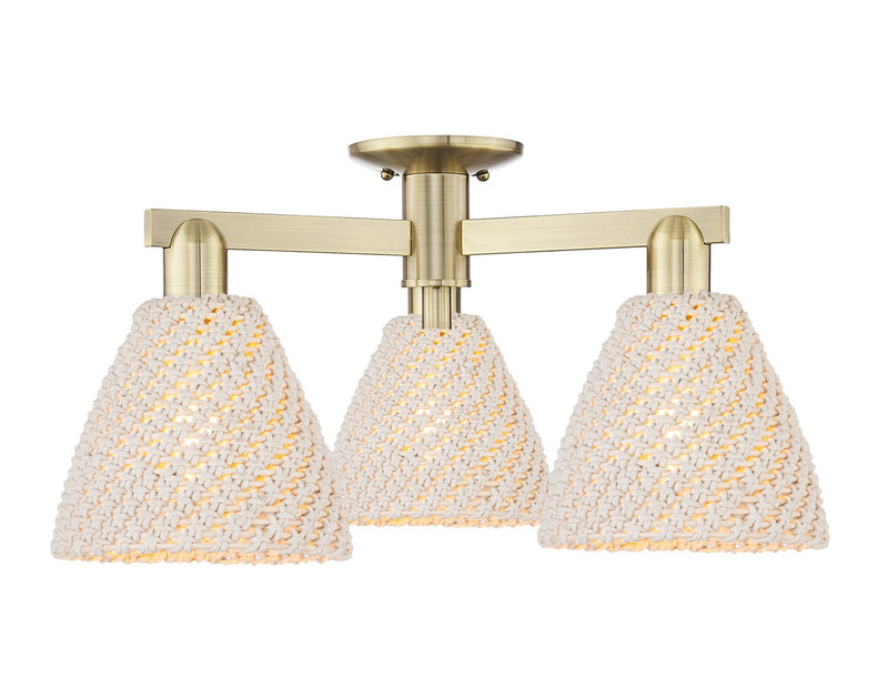 Innovations 716-3F-AB-NBD-75-NAT Three Light Semi-Flush Mount, Antique Brass