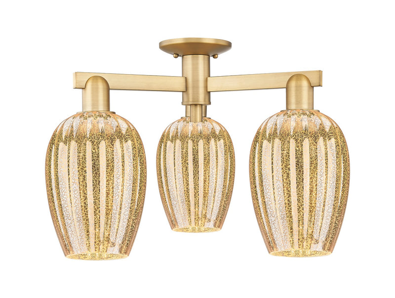 Innovations 716-3F-BB-G457-6ME Three Light Semi-Flush Mount, Brushed Brass