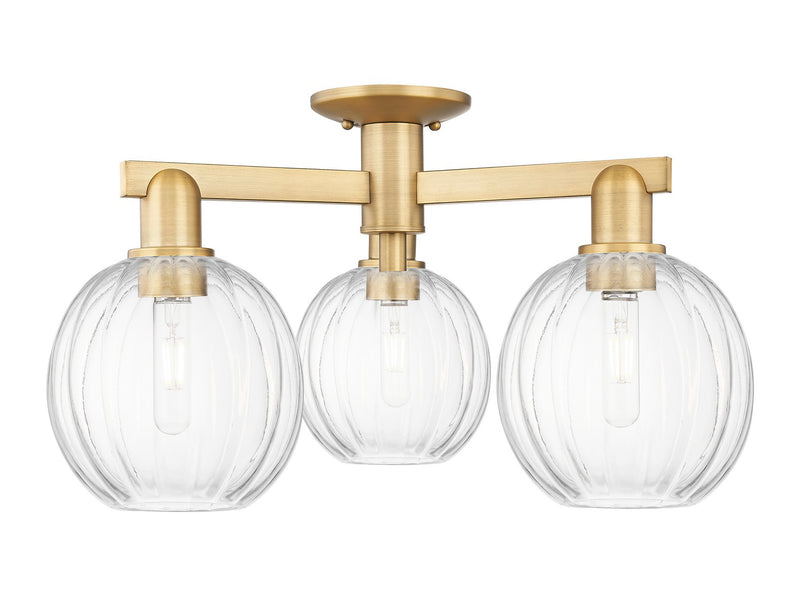 Innovations 716-3F-BB-G458-7CL Three Light Semi-Flush Mount, Brushed Brass