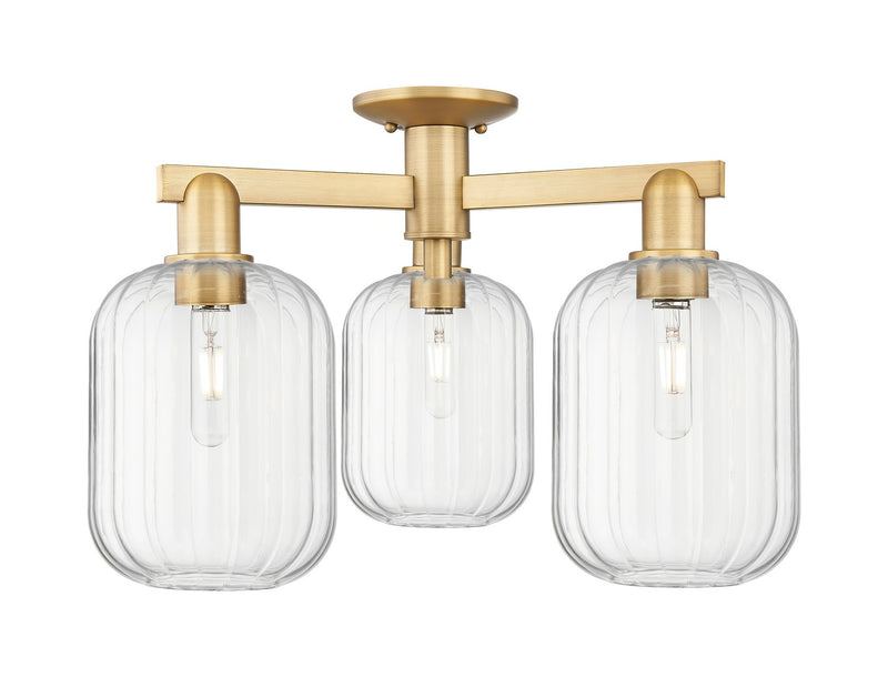 Innovations 716-3F-BB-G460-7CL Three Light Semi-Flush Mount, Brushed Brass