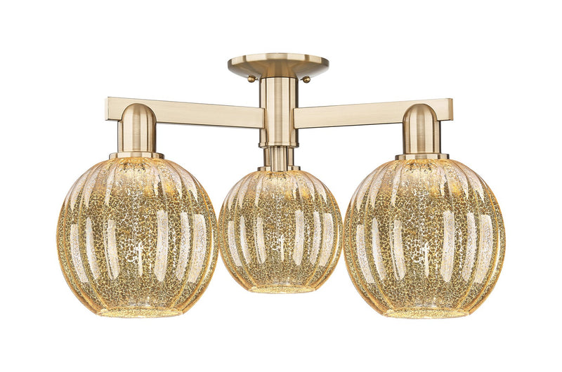 Innovations 716-3F-CB-G458-7ME Three Light Semi-Flush Mount, Champagne Bronze