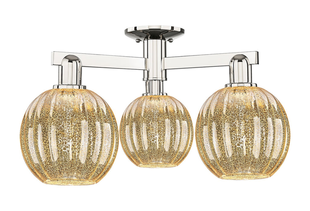 Innovations 716-3F-PN-G458-7ME Three Light Semi-Flush Mount, Polished Nickel