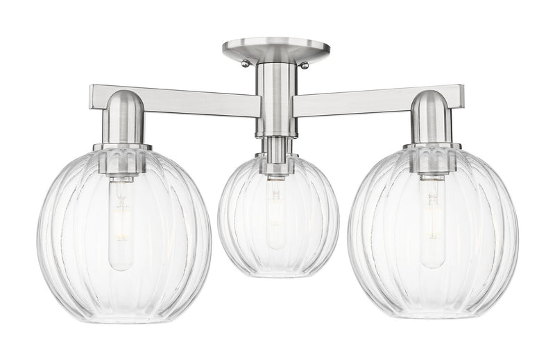 Innovations 716-3F-SN-G458-7CL Three Light Semi-Flush Mount, Brushed Satin Nickel