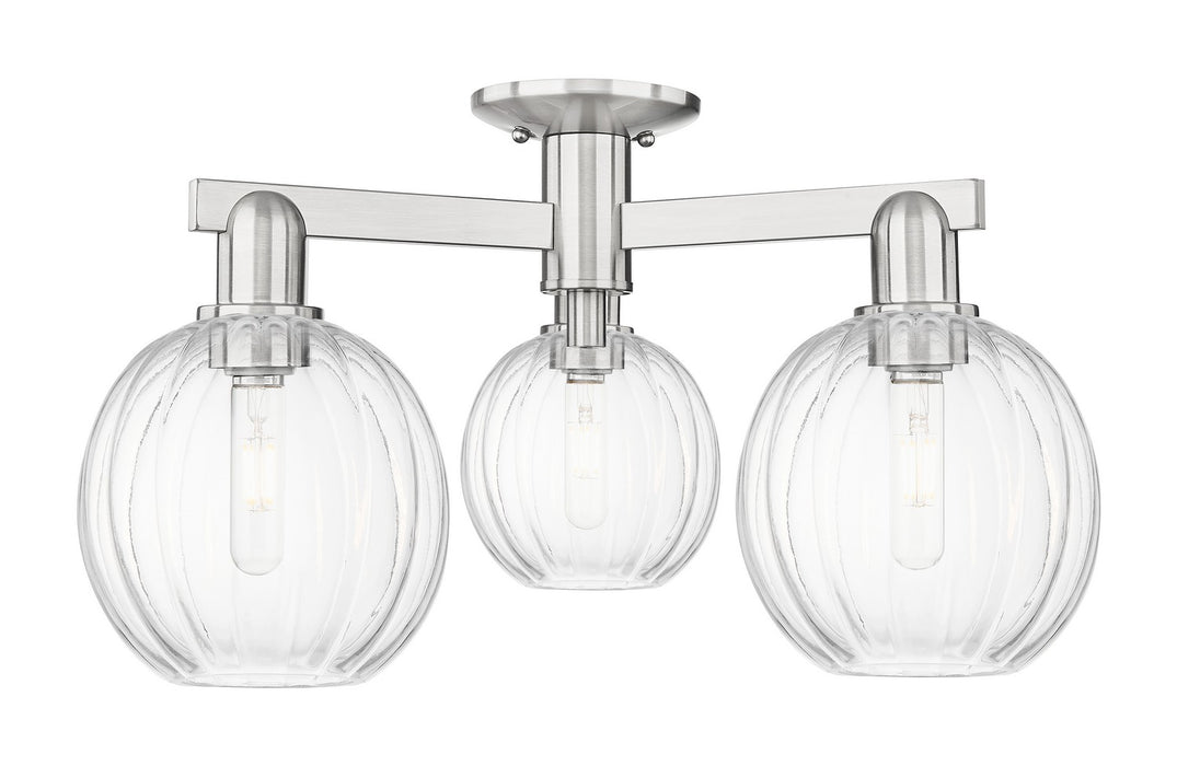 Innovations 716-3F-SN-G458-7CL Three Light Semi-Flush Mount, Brushed Satin Nickel