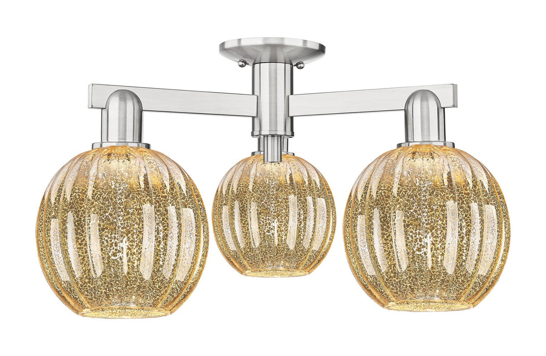 Innovations 716-3F-SN-G458-7ME Three Light Semi-Flush Mount, Brushed Satin Nickel