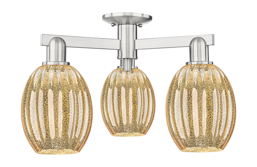 Innovations 716-3F-SN-G459-6ME Three Light Semi-Flush Mount, Brushed Satin Nickel