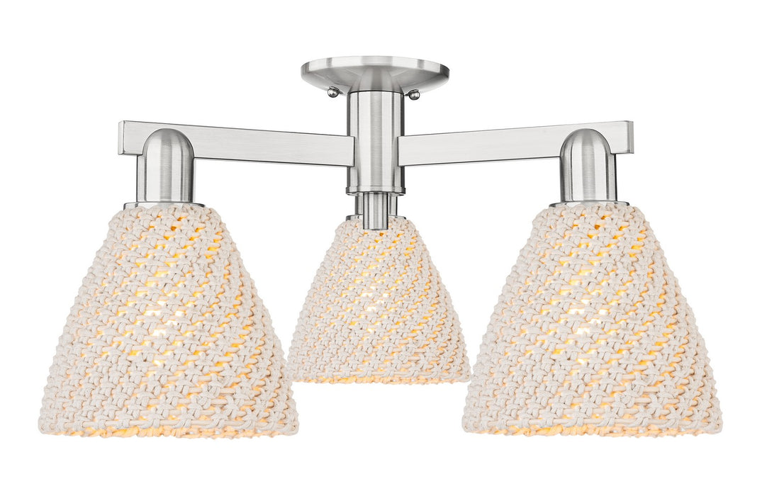 Innovations 716-3F-SN-NBD-75-NAT Three Light Semi-Flush Mount, Brushed Satin Nickel