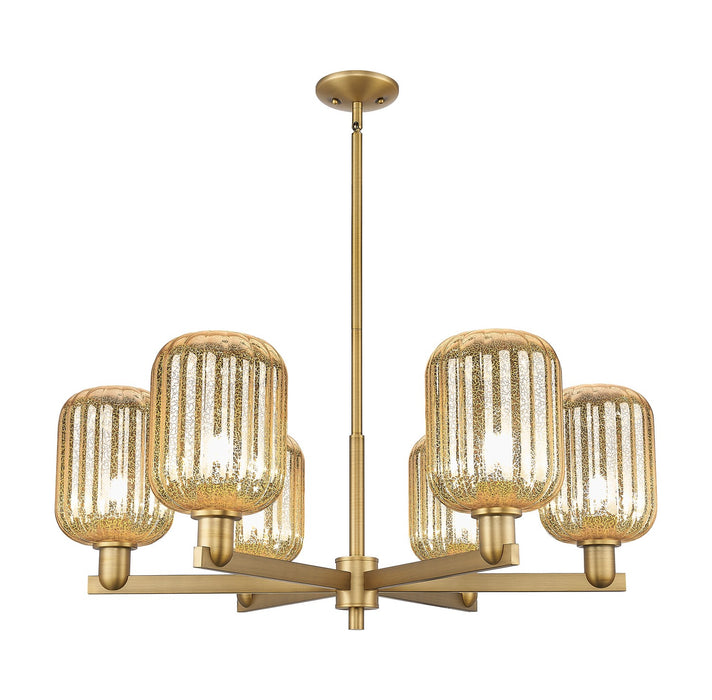 Innovations 716-6CR-BB-G460-7ME Six Light Chandelier, Brushed Brass