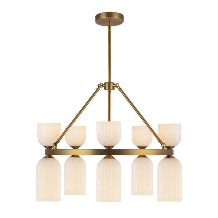 Alora CH442626BGGR Ten Light Chandelier, Brushed Gold/Glossy Ribbed Opal Glass