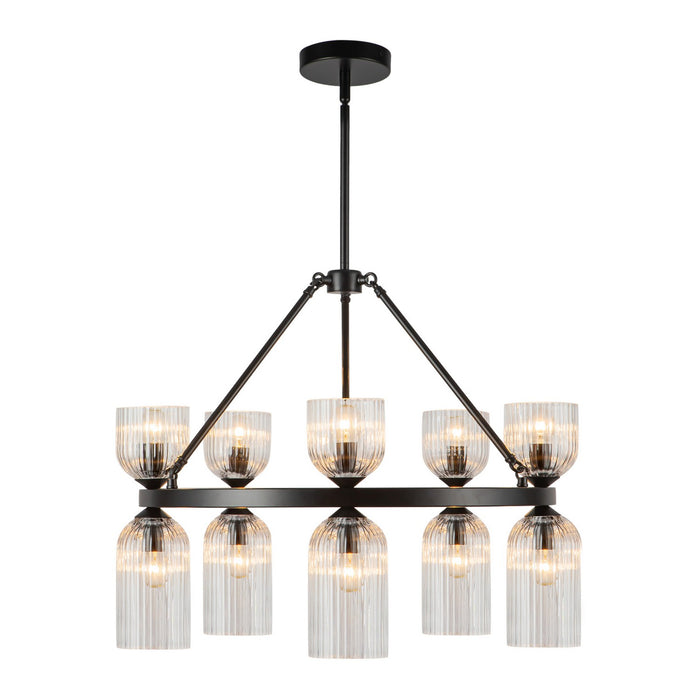 Alora CH442626MBCR Ten Light Chandelier, Matte Black/Clear Ribbed Glass