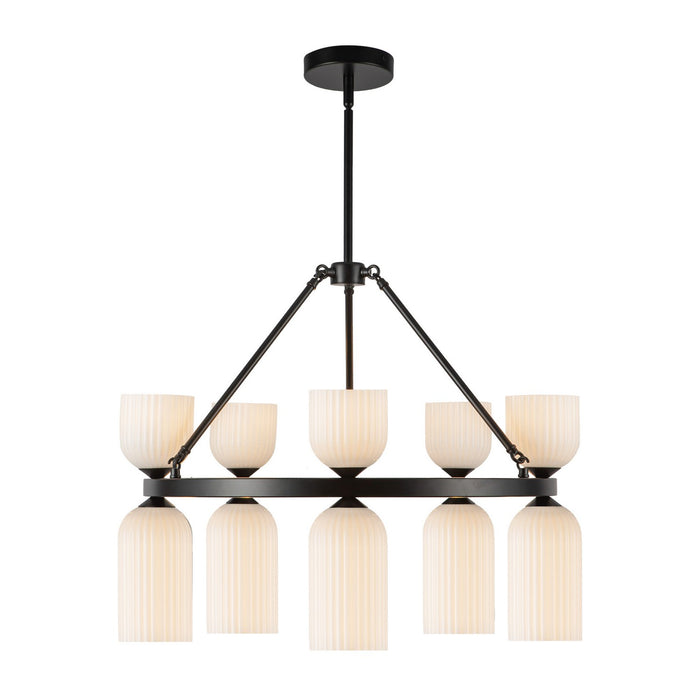 Alora CH442626MBGR Ten Light Chandelier, Matte Black/Glossy Ribbed Opal Glass