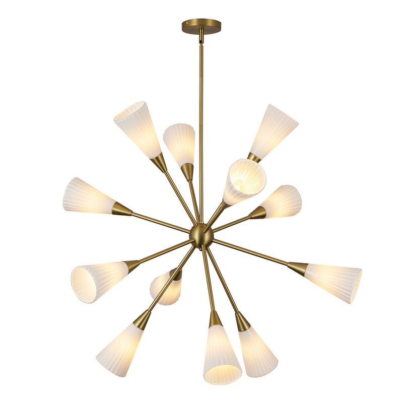 Alora CH462039BGGR 12 Light Chandelier, Brushed Gold/Glossy Ribbed Opal Glass