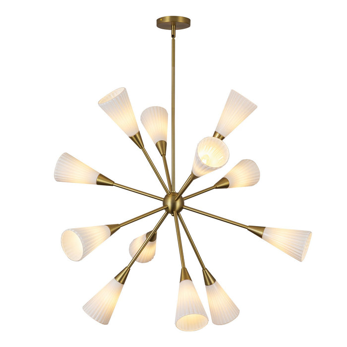 Alora CH462039BGGR 12 Light Chandelier, Brushed Gold/Glossy Ribbed Opal Glass