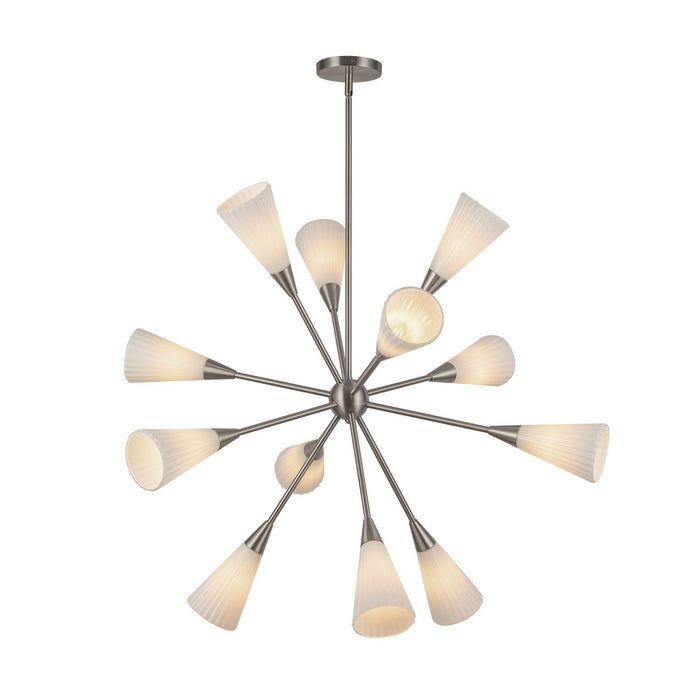 Alora CH462039BNGR 12 Light Chandelier, Brushed Nickel/Glossy Ribbed Opal Glass