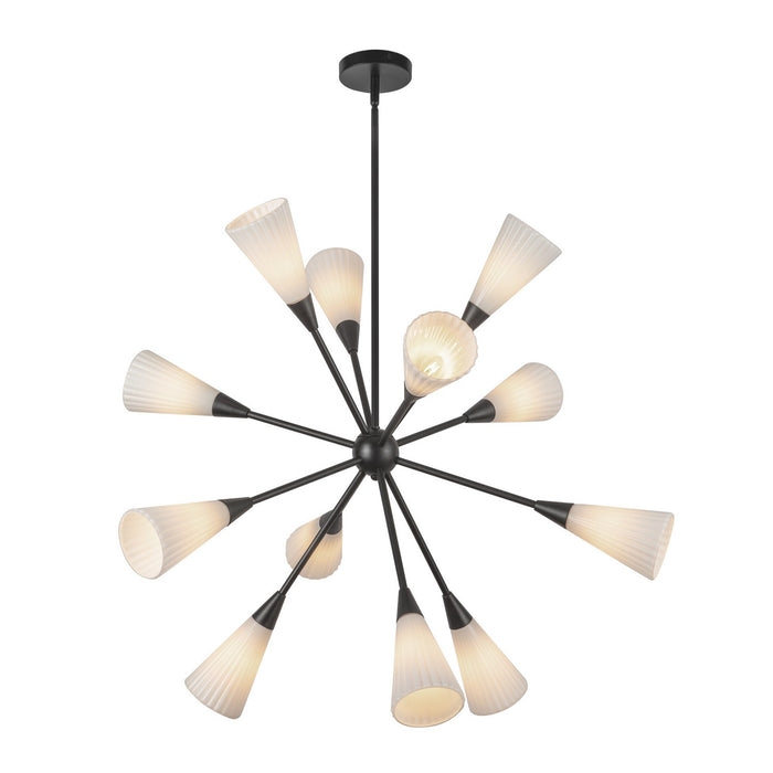 Alora CH462039MBGR 12 Light Chandelier, Matte Black/Glossy Ribbed Opal Glass