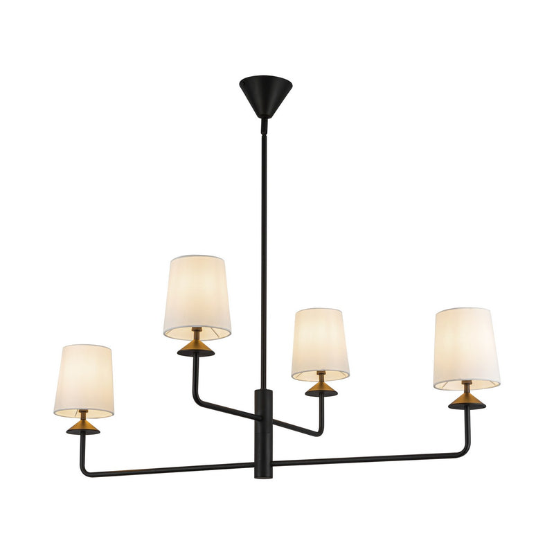 Alora CH497445MBWL Four Light Chandelier, Matte Black/White Linen