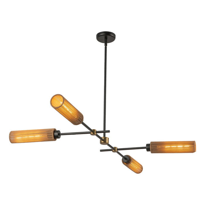 Alora LP491452MBTJ Four Light Linear Pendant, Matte Black/Tan Jute
