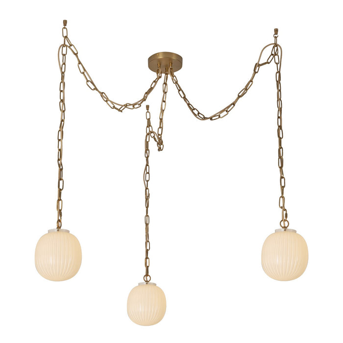 Alora MP579707BGGR Three Light Pendant, Brushed Gold/Glossy Ribbed Opal Glass