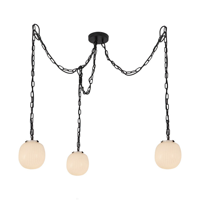 Alora MP579707MBGR Three Light Pendant, Matte Black/Glossy Ribbed Opal Glass