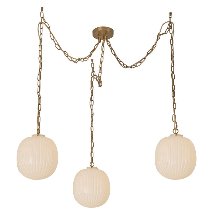 Alora MP579712BGGR Three Light Pendant, Brushed Gold/Glossy Ribbed Opal Glass