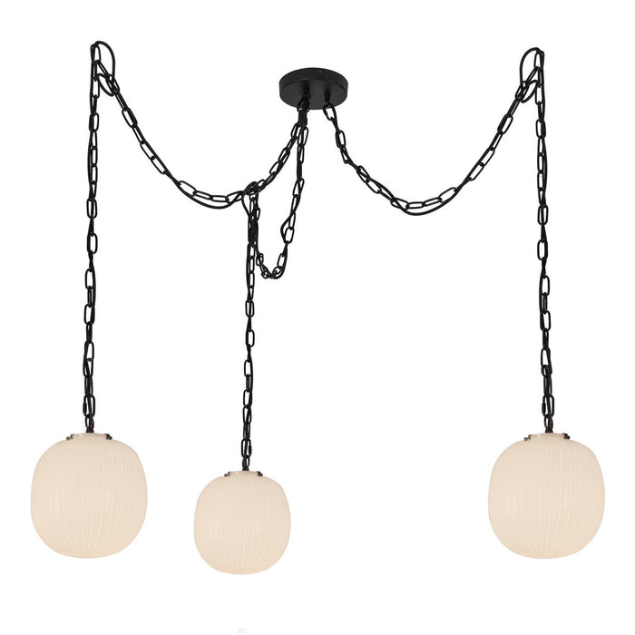 Alora MP579712MBGR Three Light Pendant, Matte Black/Glossy Ribbed Opal Glass