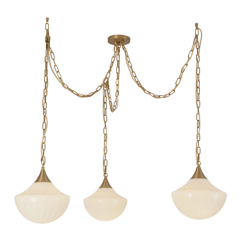 Alora MP651312BGGR Three Light Pendant, Brushed Gold/Glossy Ribbed Opal Glass