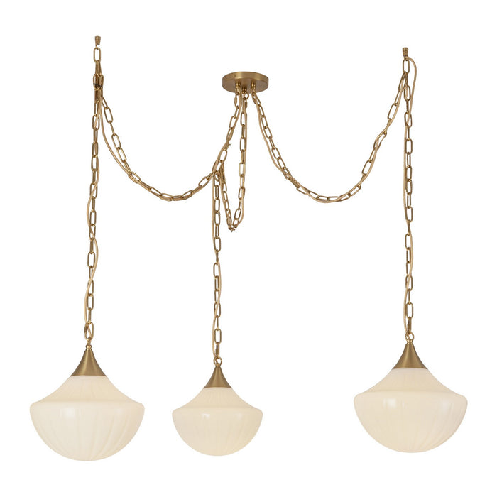 Alora MP651312BGGR Three Light Pendant, Brushed Gold/Glossy Ribbed Opal Glass