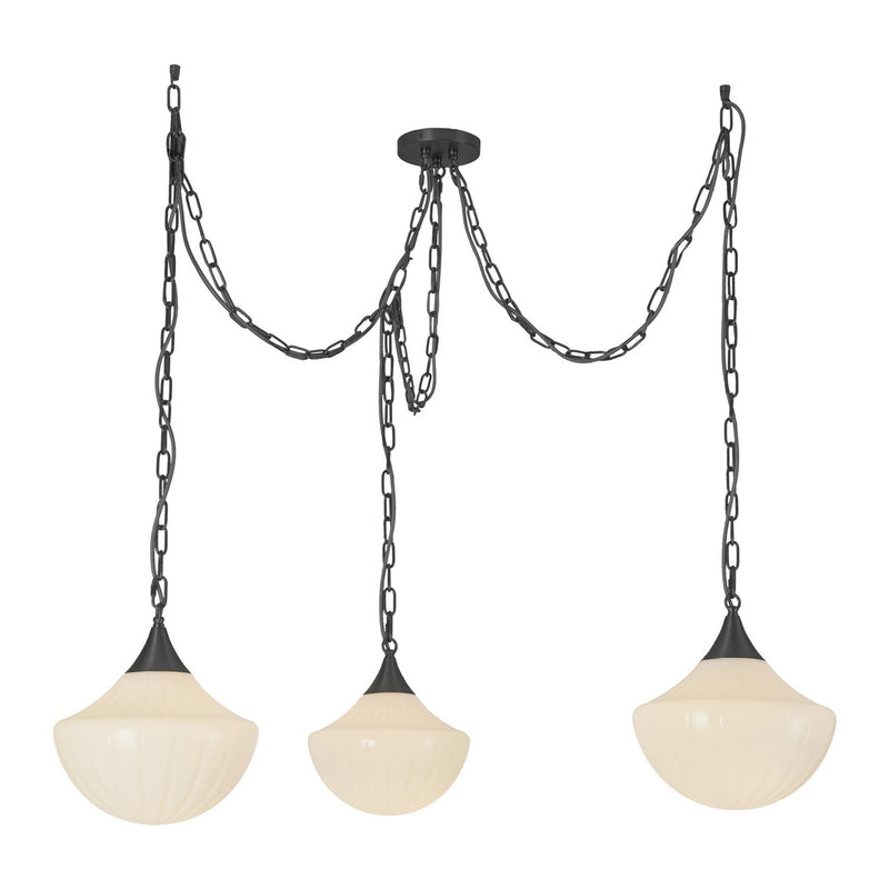 Alora MP651312MBGR Three Light Pendant, Matte Black/Glossy Ribbed Opal Glass