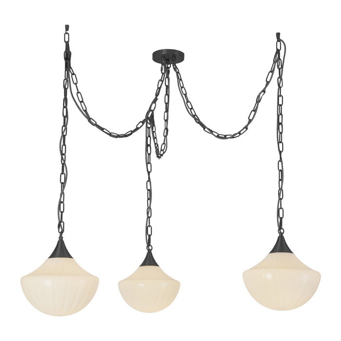 Alora MP651312MBGR Three Light Pendant, Matte Black/Glossy Ribbed Opal Glass