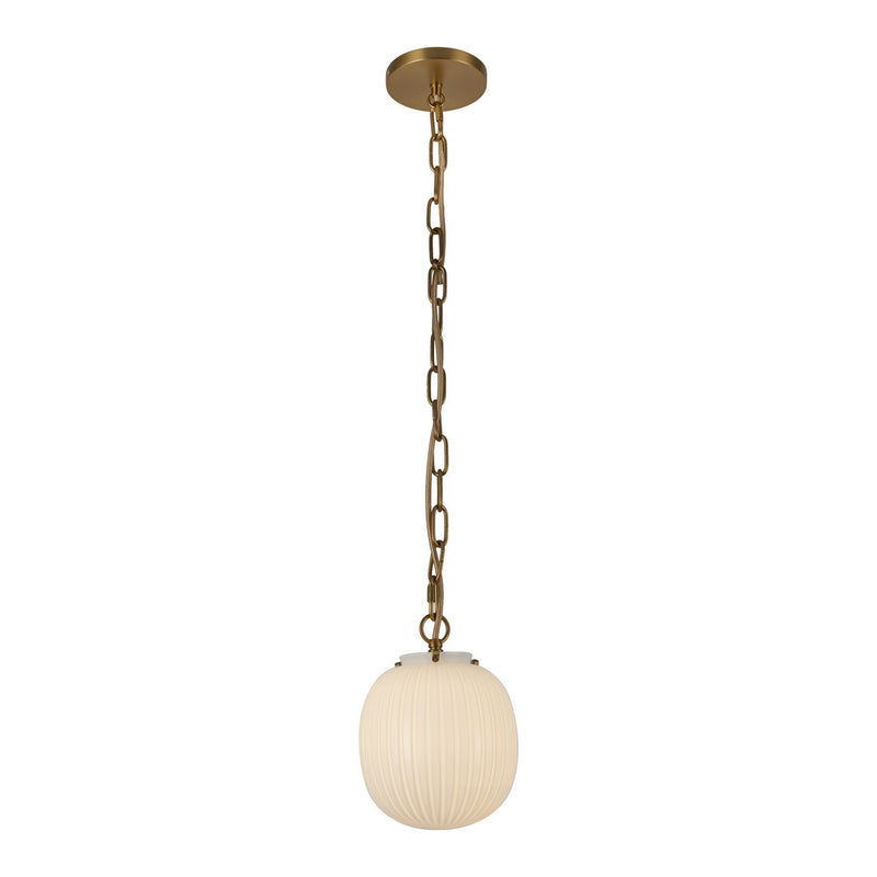 Alora PD579107BGGR One Light Pendant, Brushed Gold/Glossy Ribbed Opal Glass