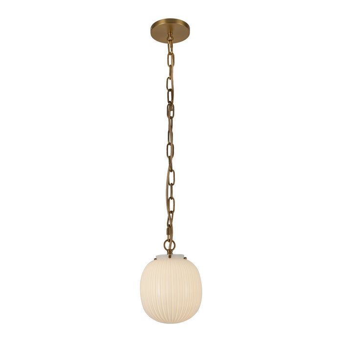 Alora PD579107BGGR One Light Pendant, Brushed Gold/Glossy Ribbed Opal Glass
