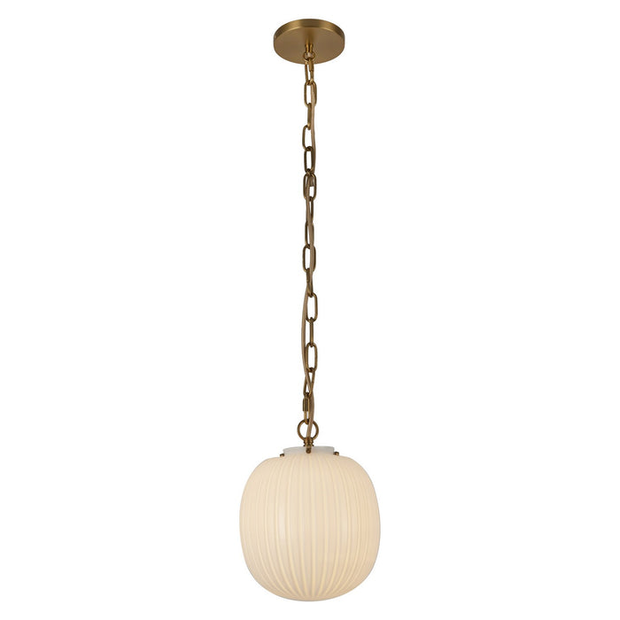 Alora PD579112BGGR One Light Pendant, Brushed Gold/Glossy Ribbed Opal Glass