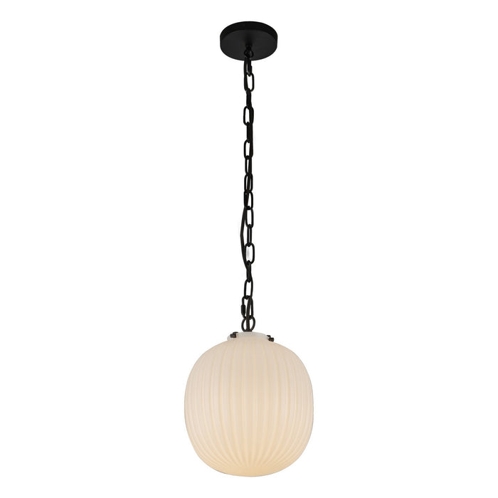 Alora PD579112MBGR One Light Pendant, Matte Black/Glossy Ribbed Opal Glass
