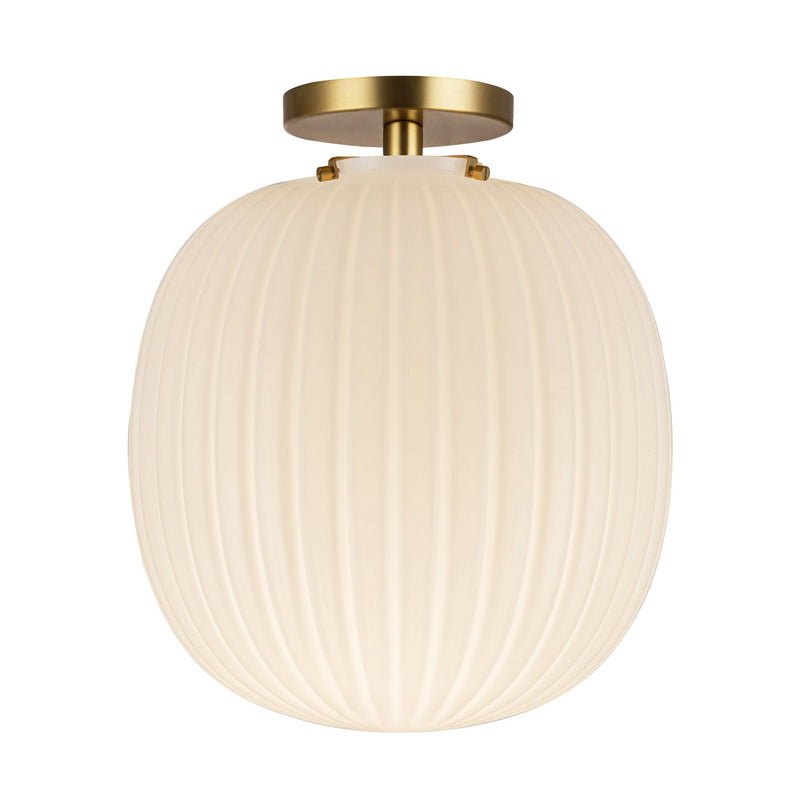 Alora SF579112BGGR One Light Semi-Flush Mount, Brushed Gold/Glossy Ribbed Opal Glass