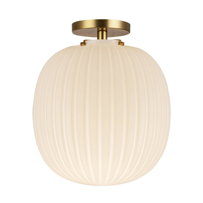 Alora SF579112BGGR One Light Semi-Flush Mount, Brushed Gold/Glossy Ribbed Opal Glass