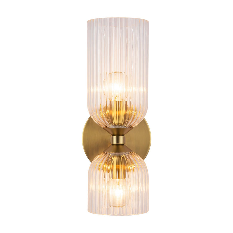 Alora WV442612BGCR Two Light Vanity, Brushed Gold/Clear Ribbed Glass