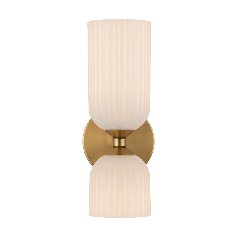 Alora WV442612BGGR Two Light Vanity, Brushed Gold/Glossy Ribbed Opal Glass