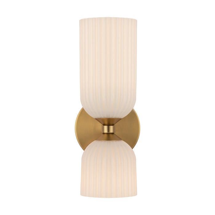 Alora WV442612BGGR Two Light Vanity, Brushed Gold/Glossy Ribbed Opal Glass