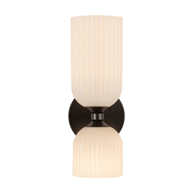 Alora WV442612MBGR Two Light Vanity, Matte Black/Glossy Ribbed Opal Glass